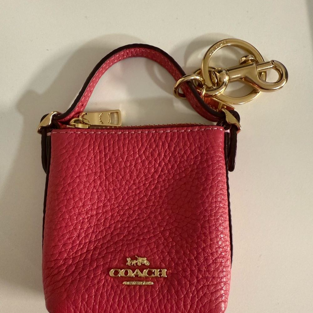 Coach Pink Mini Zip Bag Leather Key Charm